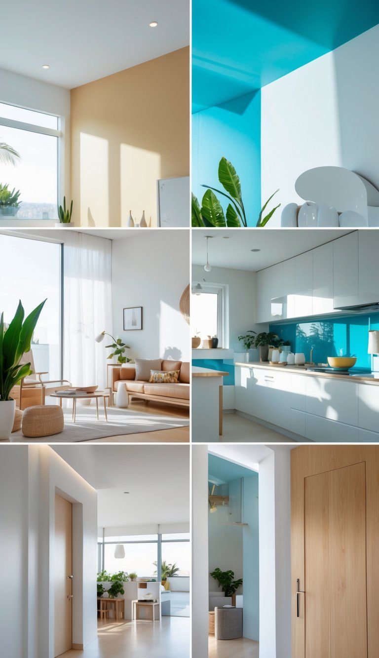 Interior scene showing different rooms with walls and surfaces finished in matte, glossy, semi-gloss, and satin paint.