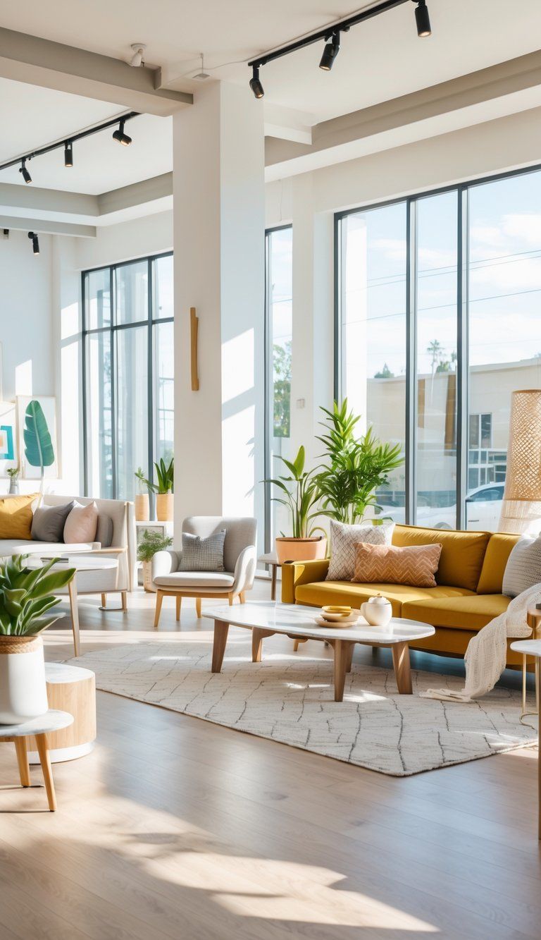 A modern living room displaying furniture and decor made from affordable materials that resemble high-end design trends.